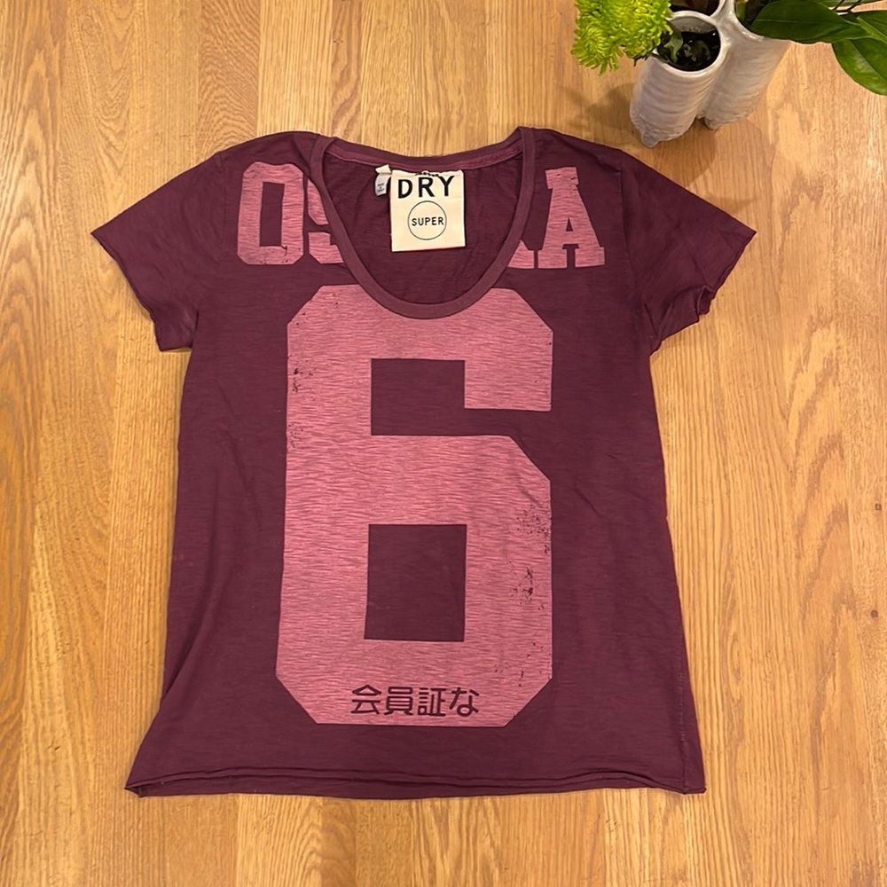 VINTAGE SUPERDRY EGGPLANT PURPLE AND MAUVE PINK TEE SHIRT